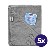 Hooded terry bath towel XKKO Organic 90x90 - Silver Stars 5x1ps (Wholesale pack.)