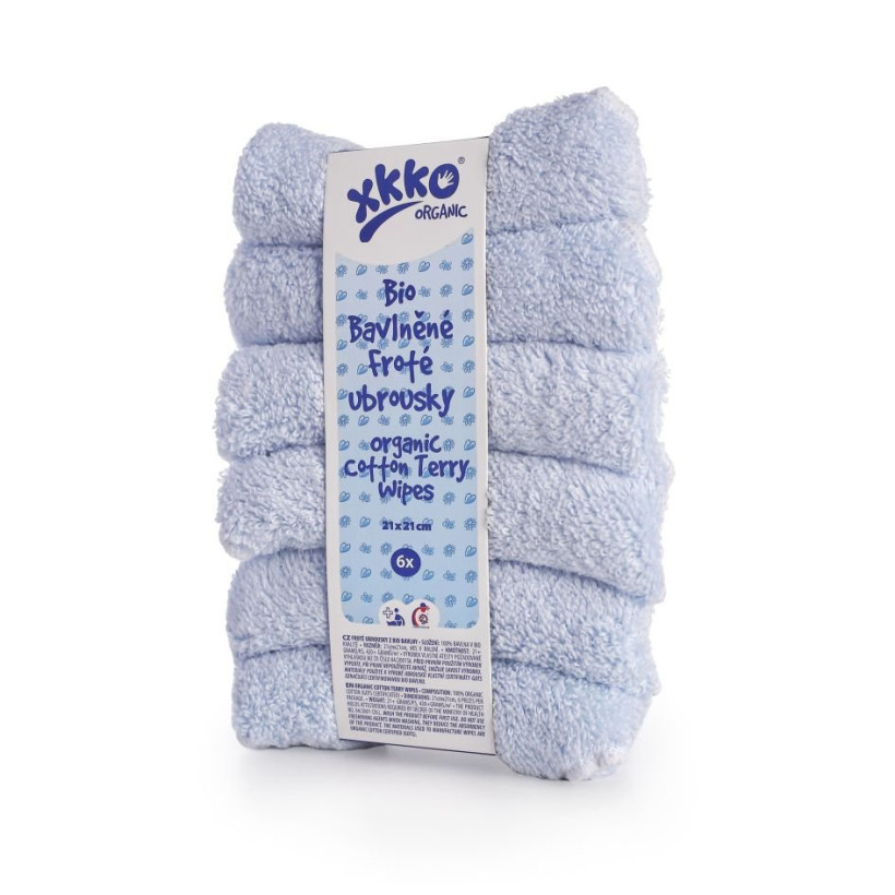 Organic cotton terry wipes XKKO Organic 21x21 - Baby Blue 5x6ps (Wholesale pack.)