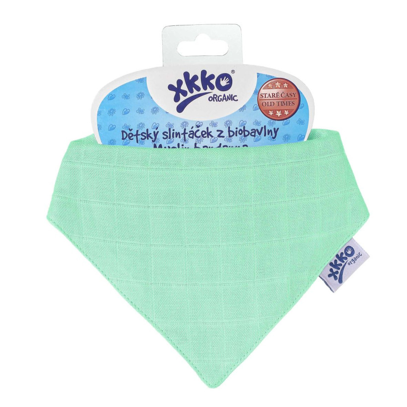 Organic Cotton Muslin Bandana XKKO Organic - Green 3x1ps (Wholesale pack.)