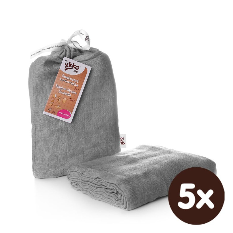 Bamboo swaddle XKKO BMB 120x120 - Silver 5x1ps (Wholesale packaging)