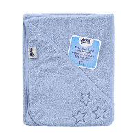 Hooded terry bath towel XKKO Organic 90x90 - Baby Blue Stars