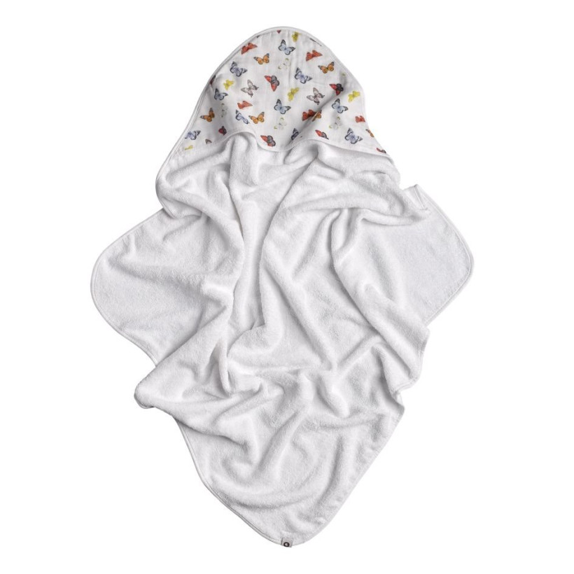 Hooded bamboo terry towel XKKO BMB 90x90 - Butterflies