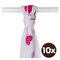 Bamboo muslin towel XKKO BMB 90x100 - Lilac Hearts 10x1pcs (Wholesale packaging)