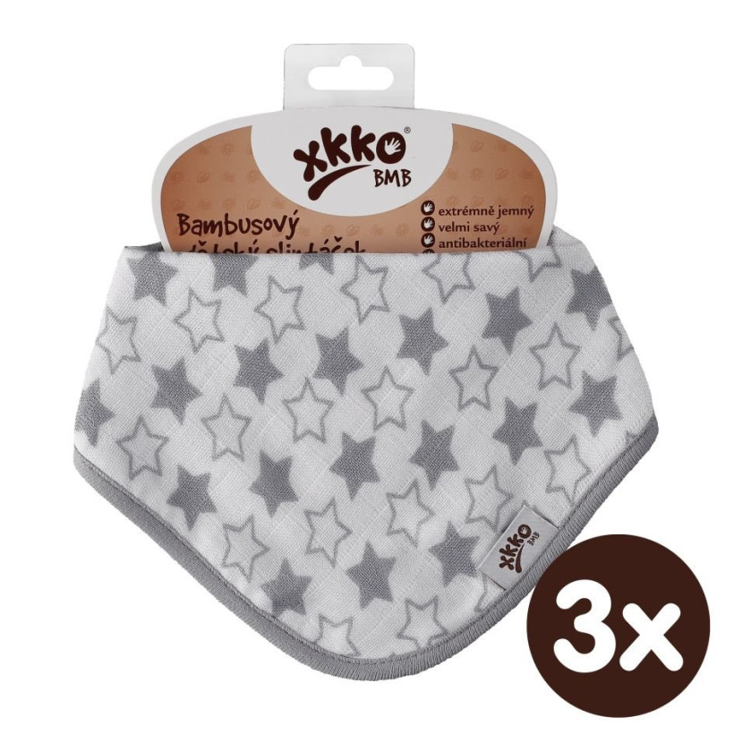 Bamboo bandana XKKO BMB - Little Stars Silver 3x1ps Wholesale packing