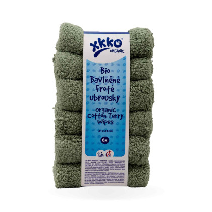Organic cotton terry wipes XKKO Organic 21x21 - Granite Green