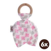 XKKO BMB Bamboo teether with Leaves - Baby Pink Cross 6x1ps (Wholesale pack.)