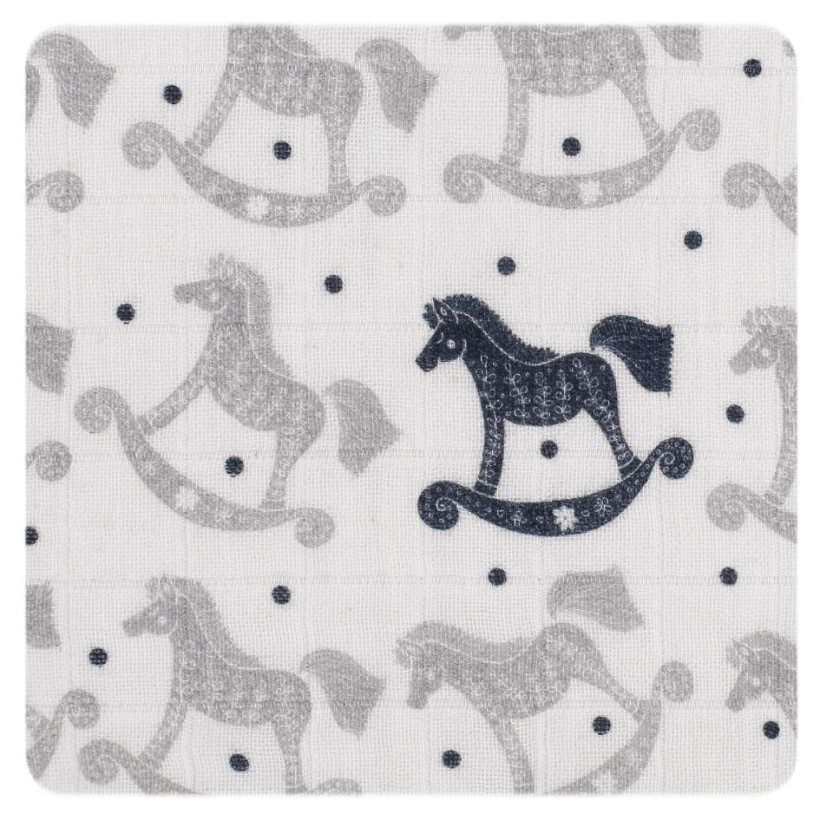 Organic Cotton Swaddle XKKO Organic 120x120 - Rocking Horses Silver