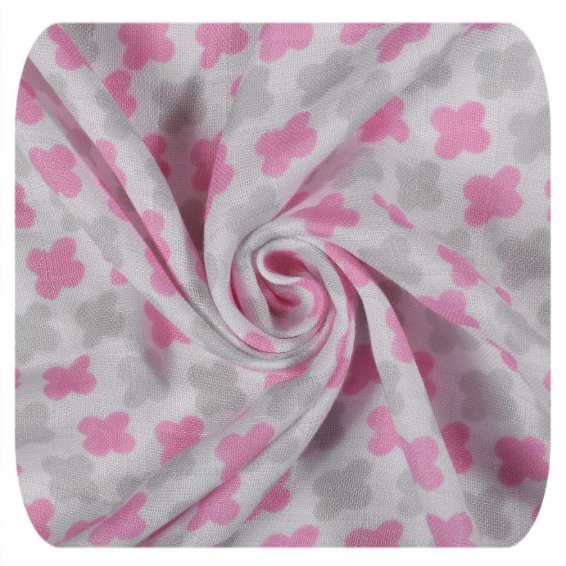 Bamboo swaddle XKKO BMB 120x120 - Baby Pink Cross