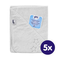 Hooded terry bath towel XKKO Organic 90x90 - White Stars 5x1ps (Wholesale pack.)