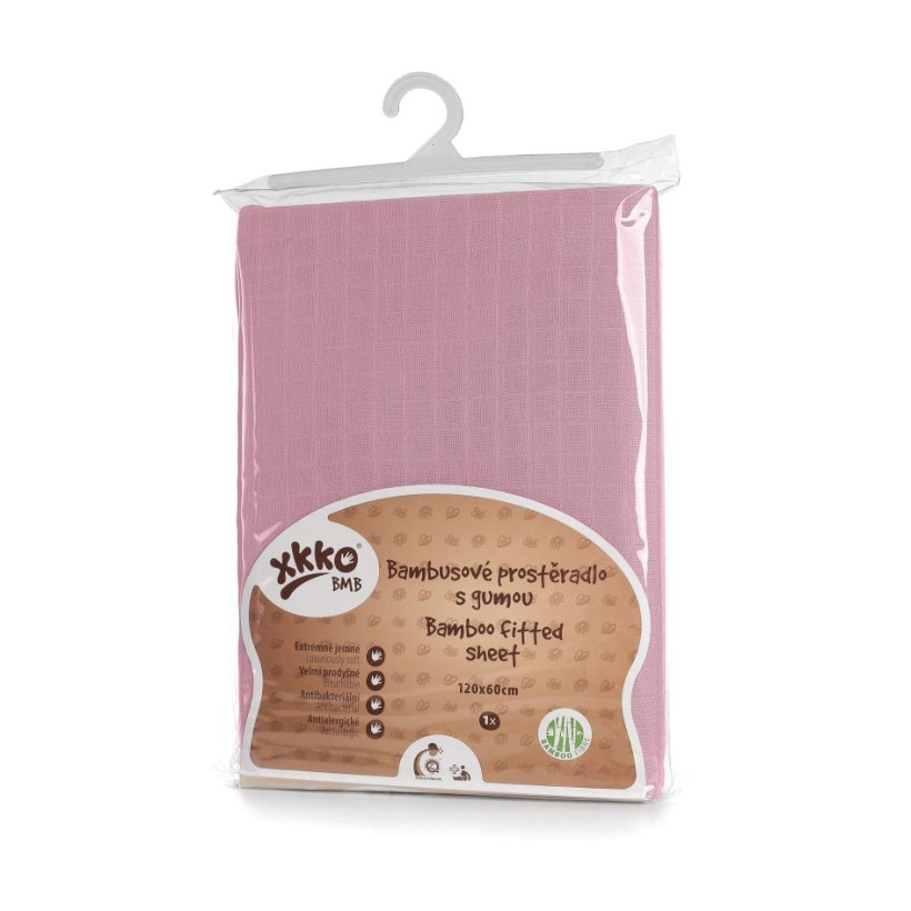 Bamboo muslin fitted bed sheet XKKO BMB 120x60 - Baby Pink