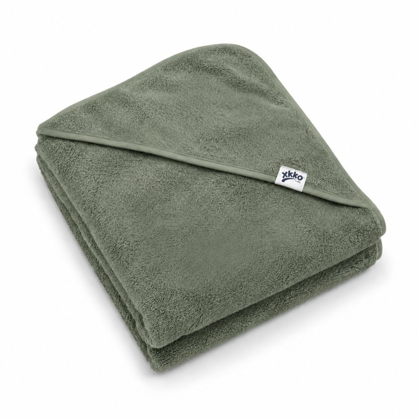 Hooded terry bath towel XKKO Organic 90x90 - Granite Green