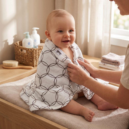Bamboo muslin towel XKKO BMB 90x100 - Natural Brown Circles