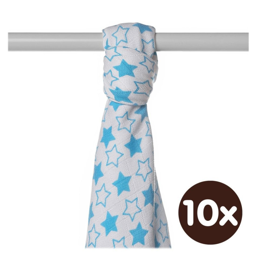 Bamboo muslin towel XKKO BMB 90x100 - LIttle Stars Cyan 10x1pcs (Wholesale packaging)