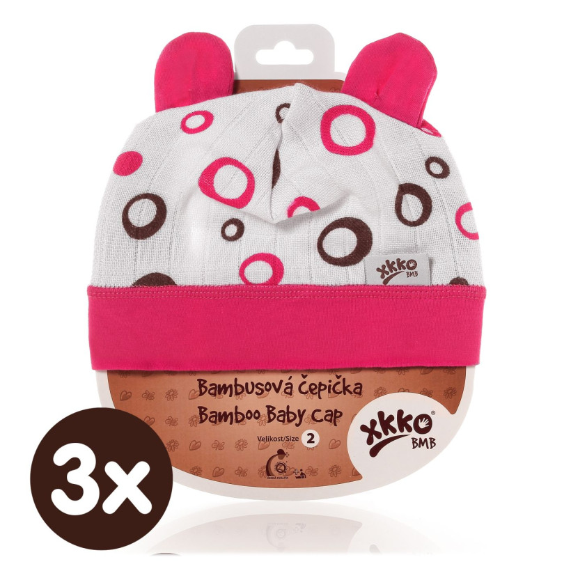 Bamboo Baby Hat XKKO BMB - Magenta Bubbles 3x1ps (Wholesale packaging)