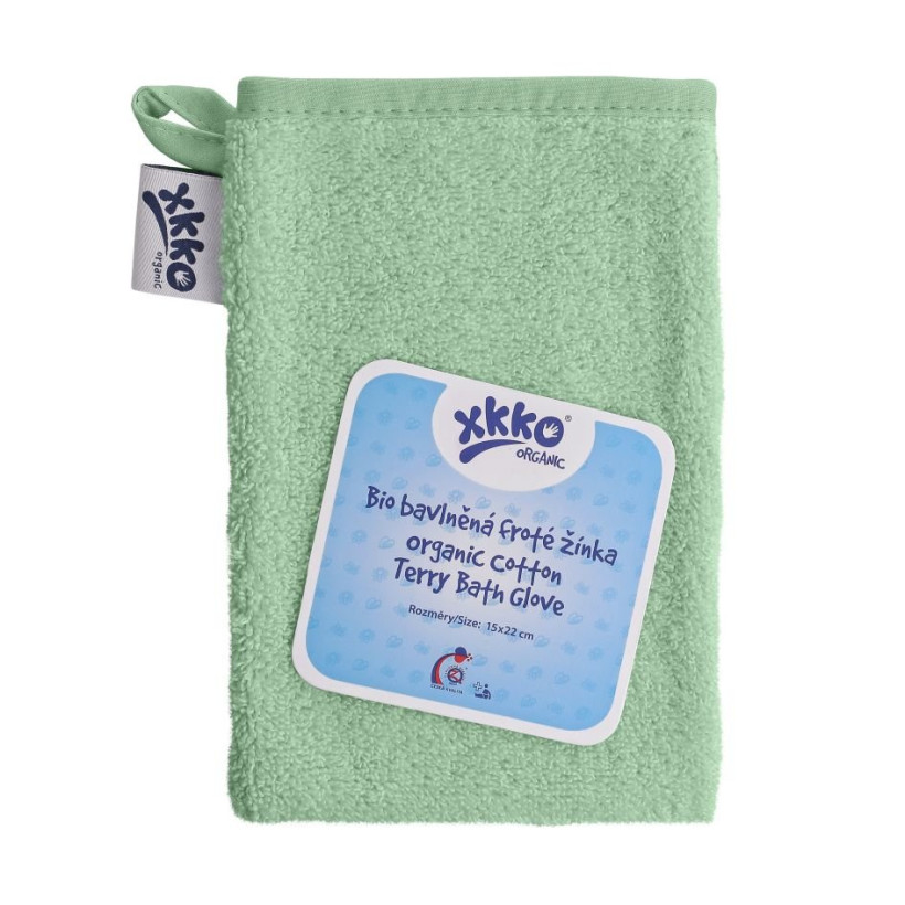 Organic cotton Terry Bath Glove XKKO Organic - Mint 5x1ps (Wholesale pack.)