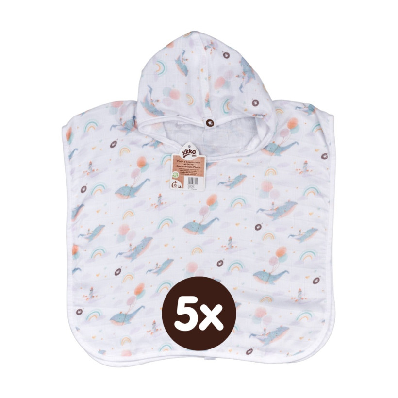 Bamboo Muslin Poncho XKKO BMB Digi - Sky Whale Size 1 5x1ps (Wholesale pack.)