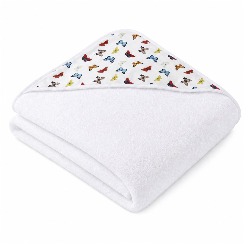 Hooded bamboo terry towel XKKO BMB 90x90 - Butterflies