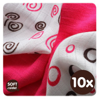 Bamboo muslins XKKO BMB 30x30 - Spirals&Bubbles Magenta MIX 10x9pcs (Wholesale packaging)
