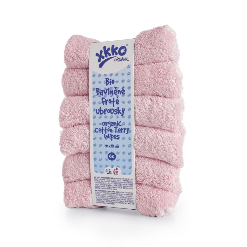 Organic cotton terry wipes XKKO Organic 21x21 - Baby Pink