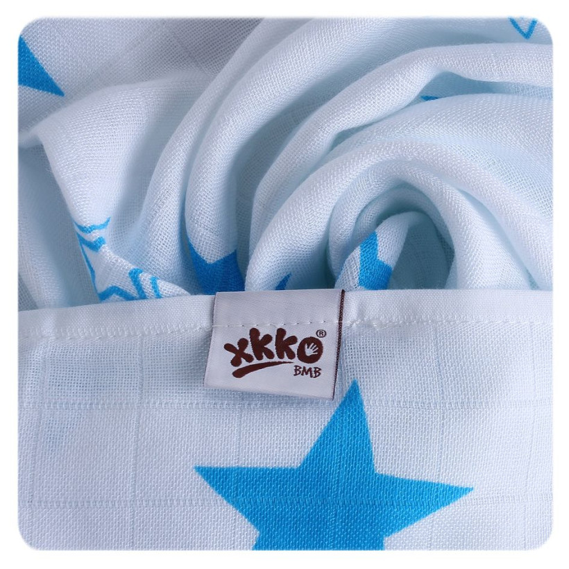 Bamboo muslin towel XKKO BMB 90x100 - Cyan Stars 10x1pcs (Wholesale packaging)