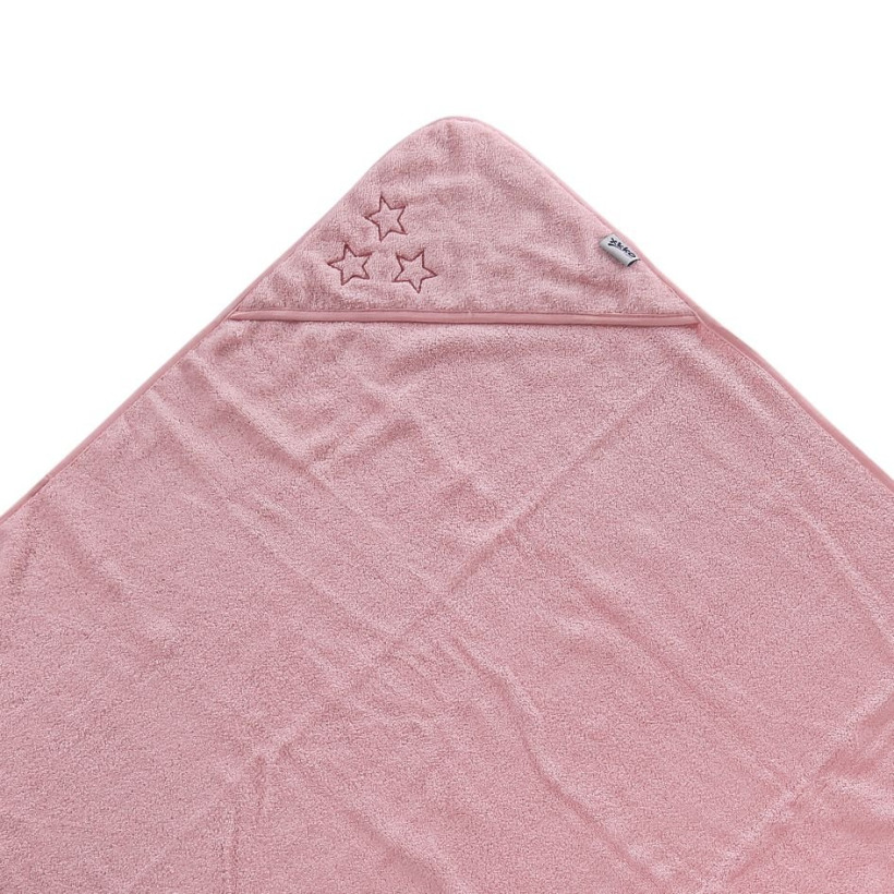 Hooded terry bath towel XKKO Organic 90x90 - Baby Pink Stars