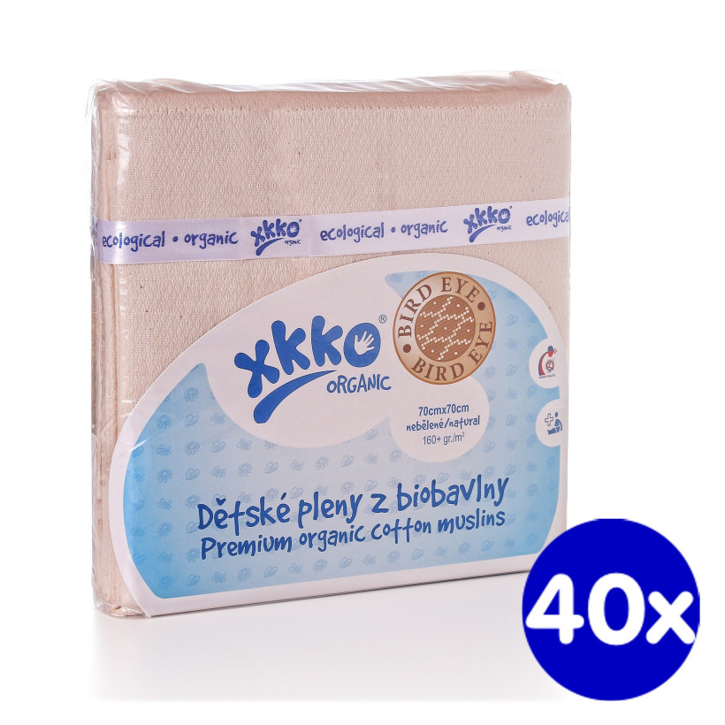 Organic Cotton Diapers XKKO Organic 70x70 Bird Eye - Natural 40x5ps (Wholesale pack.)