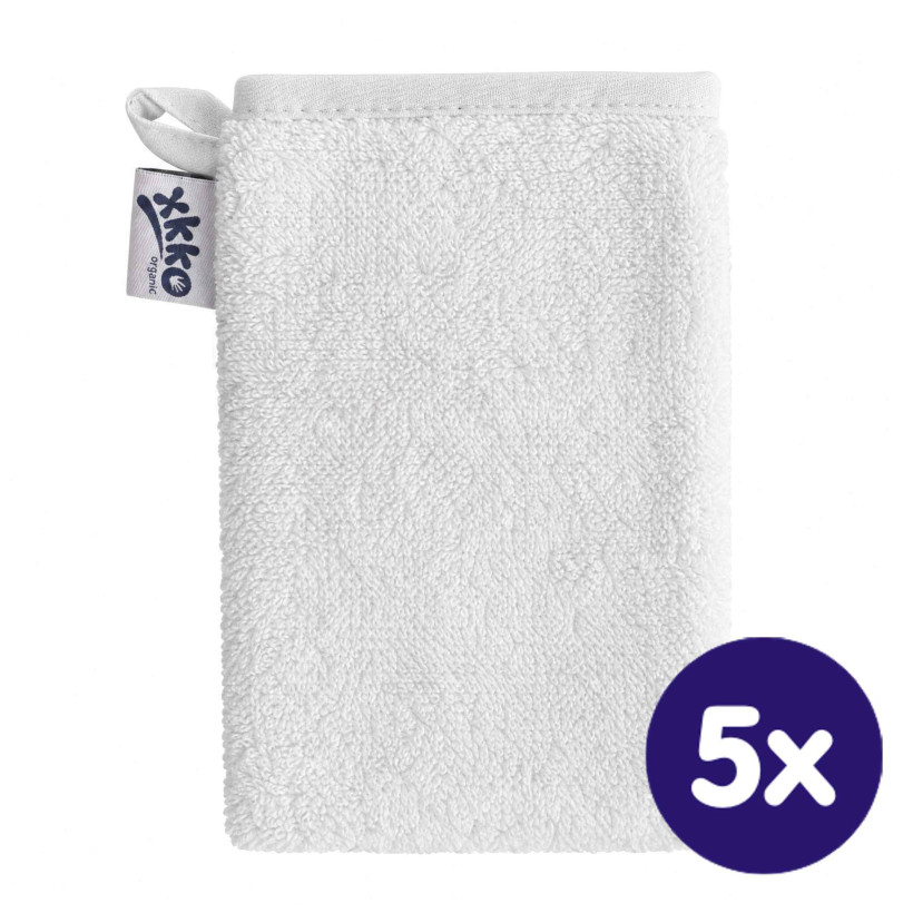 Organic cotton Terry Bath Glove XKKO Organic - White 5x1ps (Wholesale pack.)