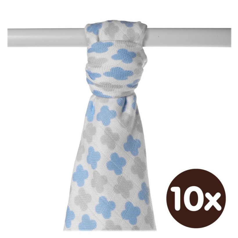 Bamboo muslin towel XKKO BMB 90x100 - Baby Blue Cross 10x1pcs (Wholesale packaging)