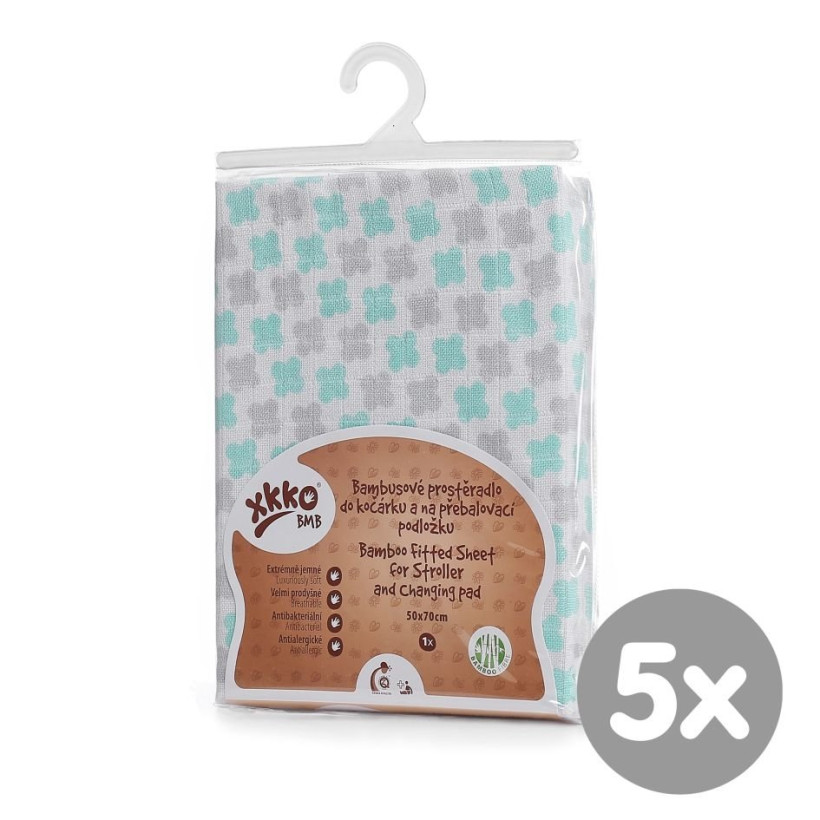 Bamboo muslin fitted sheet XKKO BMB 50x70 - Mint Cross 5x1ps (Wholesale pack.)