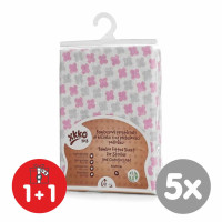 Bamboo muslin fitted bed sheet XKKO BMB 120x60 - Baby Pink Cross 5x1ps (Wholesale pack.)