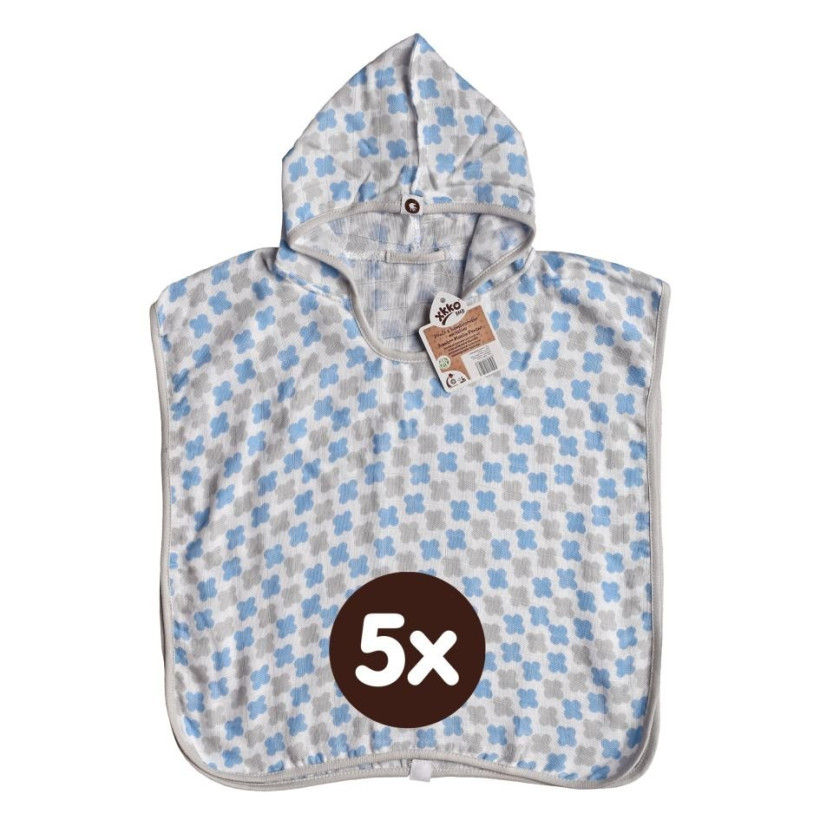 Bamboo Muslin Poncho XKKO BMB - Cross Baby Blue 5x1ps (Wholesale pack.)
