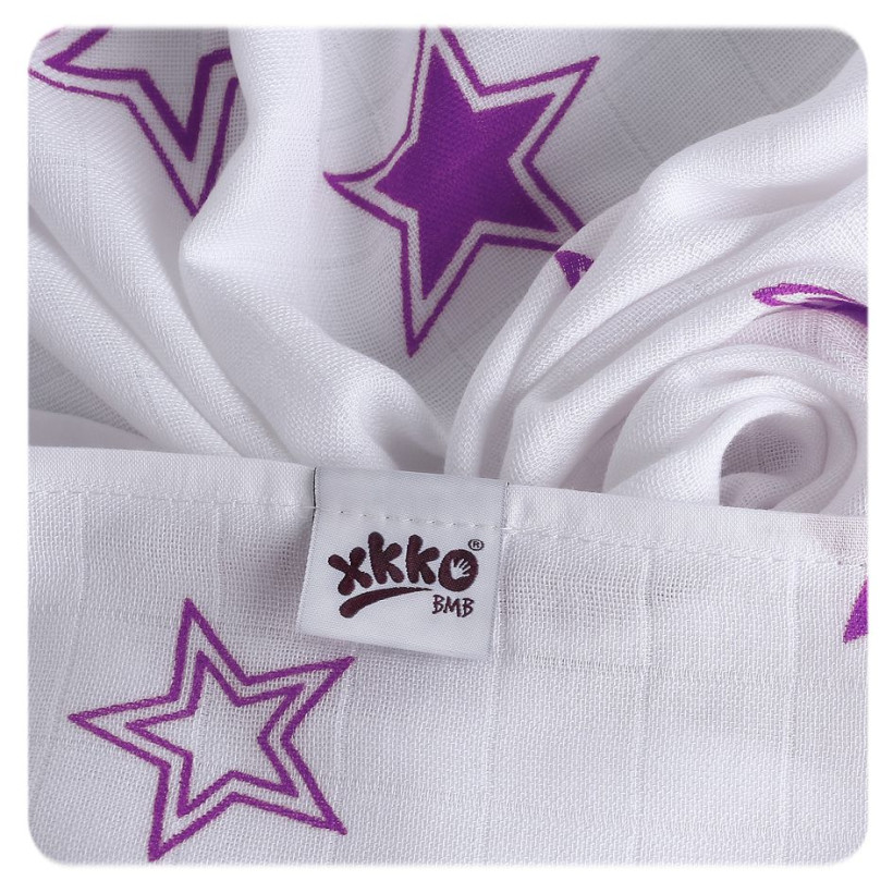 Bamboo muslins XKKO BMB 70x70 - Lilac Stars MIX 10x3pcs (Wholesale packaging)