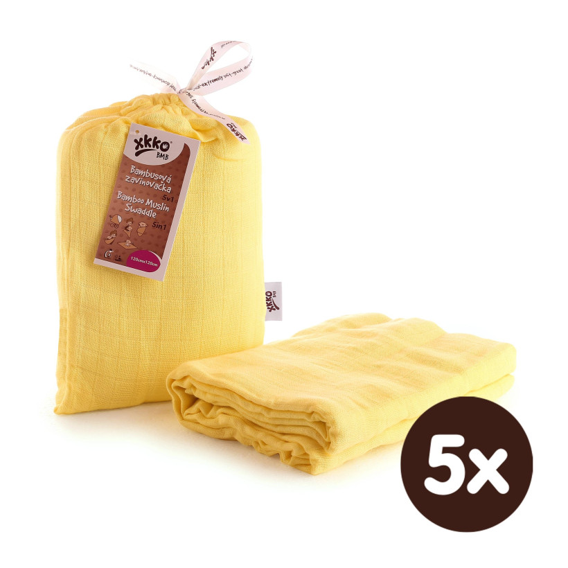 Bamboo swaddle XKKO BMB 120x120 - Lemon 5x1ps (Wholesale packaging)