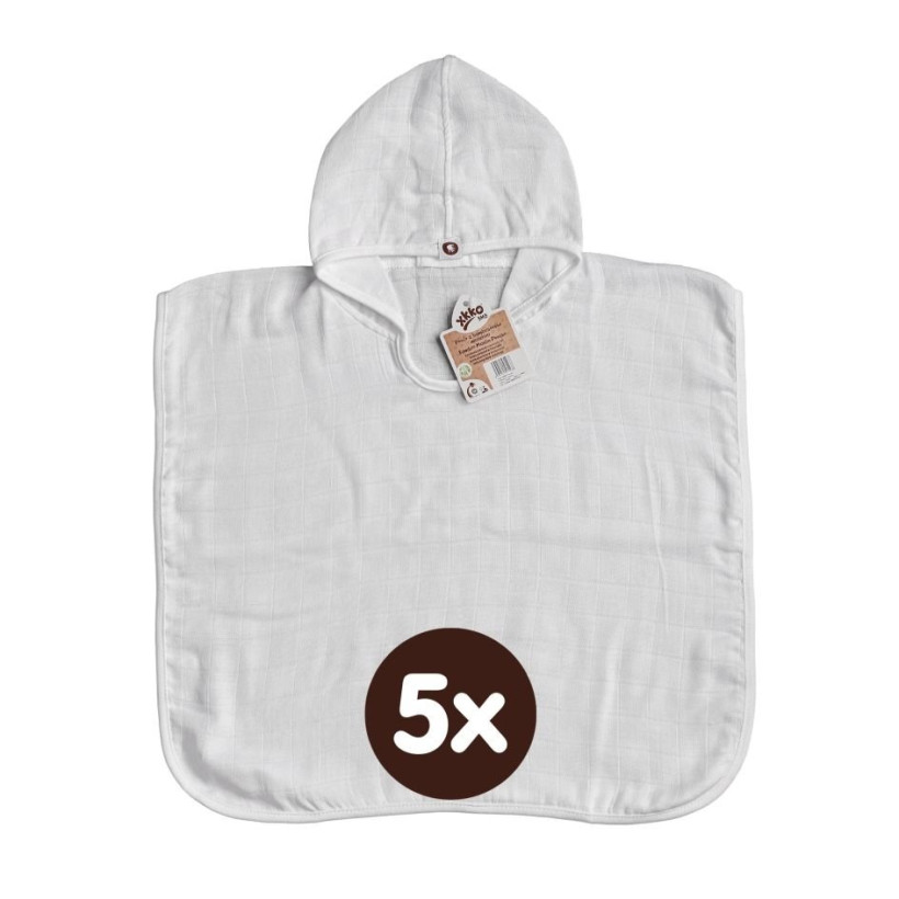Bamboo Muslin Poncho XKKO BMB - White 5x1ps (Wholesale pack.)