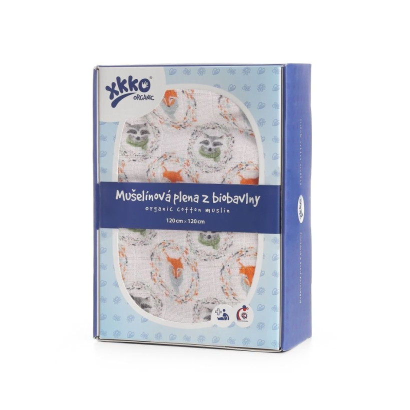 Organic Cotton Swaddle XKKO Organic 120x120 - Fox&Raccoon 5x1ps (Wholesale pack.)