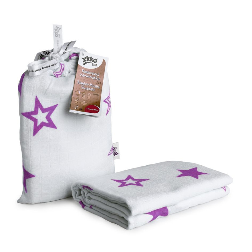 Bamboo swaddle XKKO BMB 120x120 - Lilac Stars 5x1ps (Wholesale packaging)