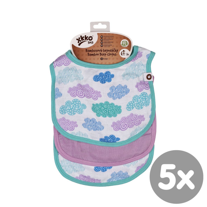 Bamboo Burp Cloth XKKO BMB - Heaven For Boys MIX 5x3ps (Wholesale packaging)