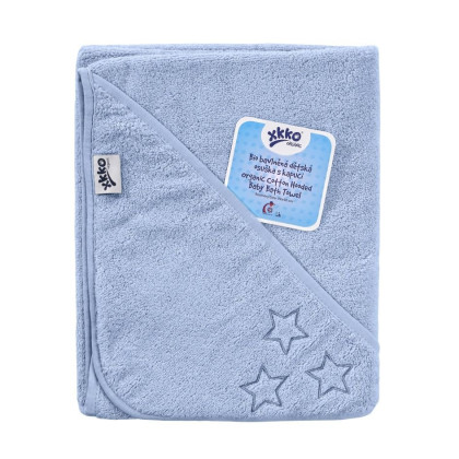 Hooded terry bath towel XKKO Organic 90x90 - Baby Blue Stars