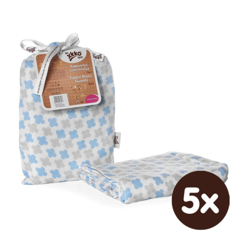 Bamboo swaddle XKKO BMB 120x120 - Baby Blue Cross 5x1ps (Wholesale packaging)