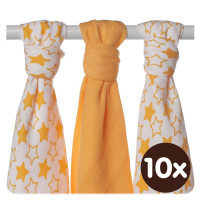 Bamboo muslins XKKO BMB 70x70 - Little Stars Orange MIX 10x3pcs (Wholesale packaging)