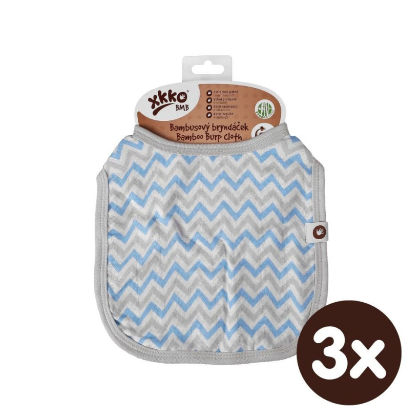 Bamboo Burp Cloth XKKO BMB - Baby Blue Chevron 3x1ps (Wholesale packaging)