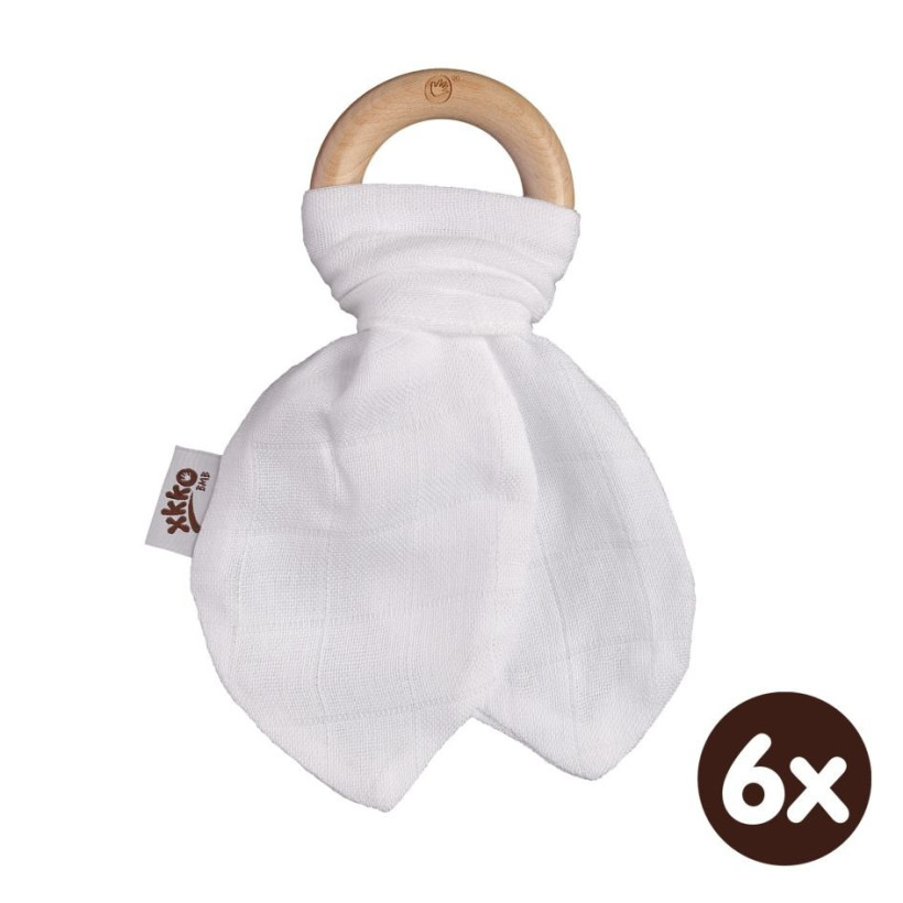 XKKO BMB Bamboo teether with Leaves - White 6x1ps (Wholesale pack.)