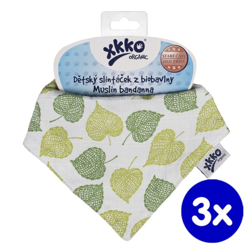Organic Cotton Muslin Bandana XKKO Organic - Linden 3x1ps (Wholesale pack.)