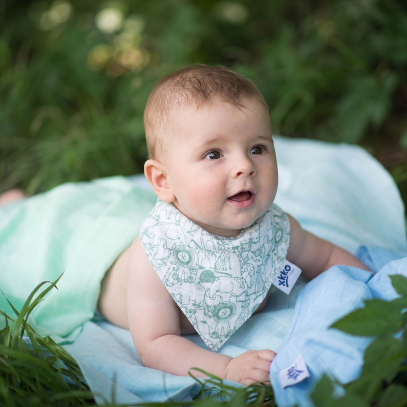 Organic Cotton Muslin Bandana XKKO Organic - Safari W/Granite Green
