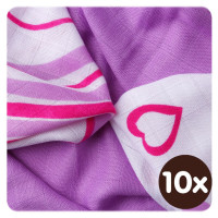 Bamboo muslins XKKO BMB 30x30 - Hearts&Waves Lilac MIX 10x9pcs (Wholesale packaging)