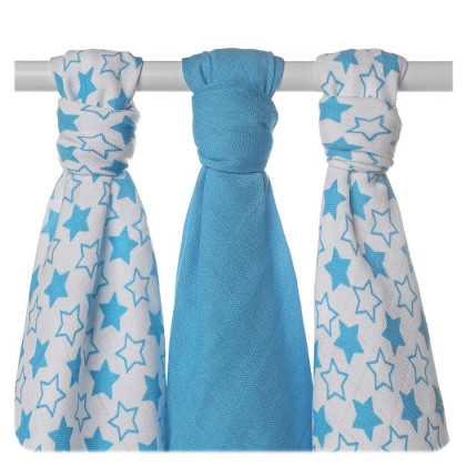 Bamboo muslins XKKO BMB 70x70 - Little Stars Cyan MIX 3pcs 