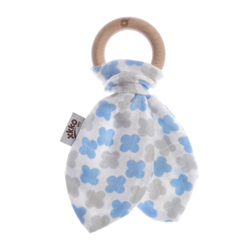 XKKO BMB Bamboo teether with Leaves - Baby Blue Cross