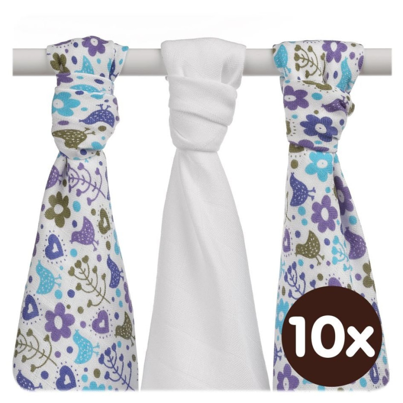 Bamboo muslins XKKO BMB 70x70 - Flowers&Birds Boys MIX 10x3pcs (Wholesale packaging)
