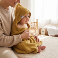 Hooded terry bath towel XKKO Organic 90x90 - Honey Mustard