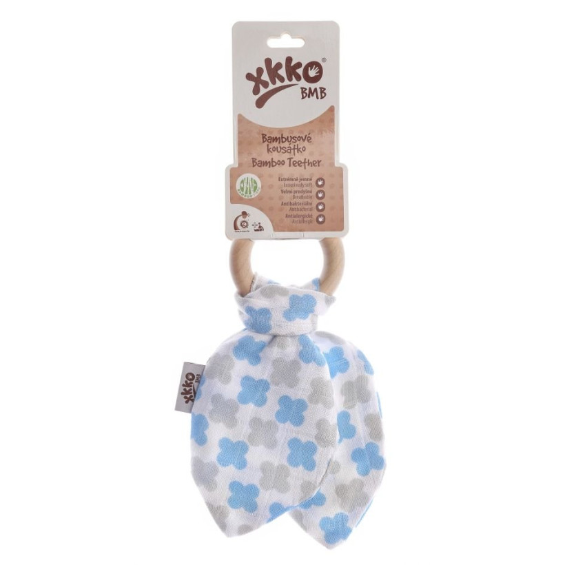 XKKO BMB Bamboo teether with Leaves - Baby Blue Cross